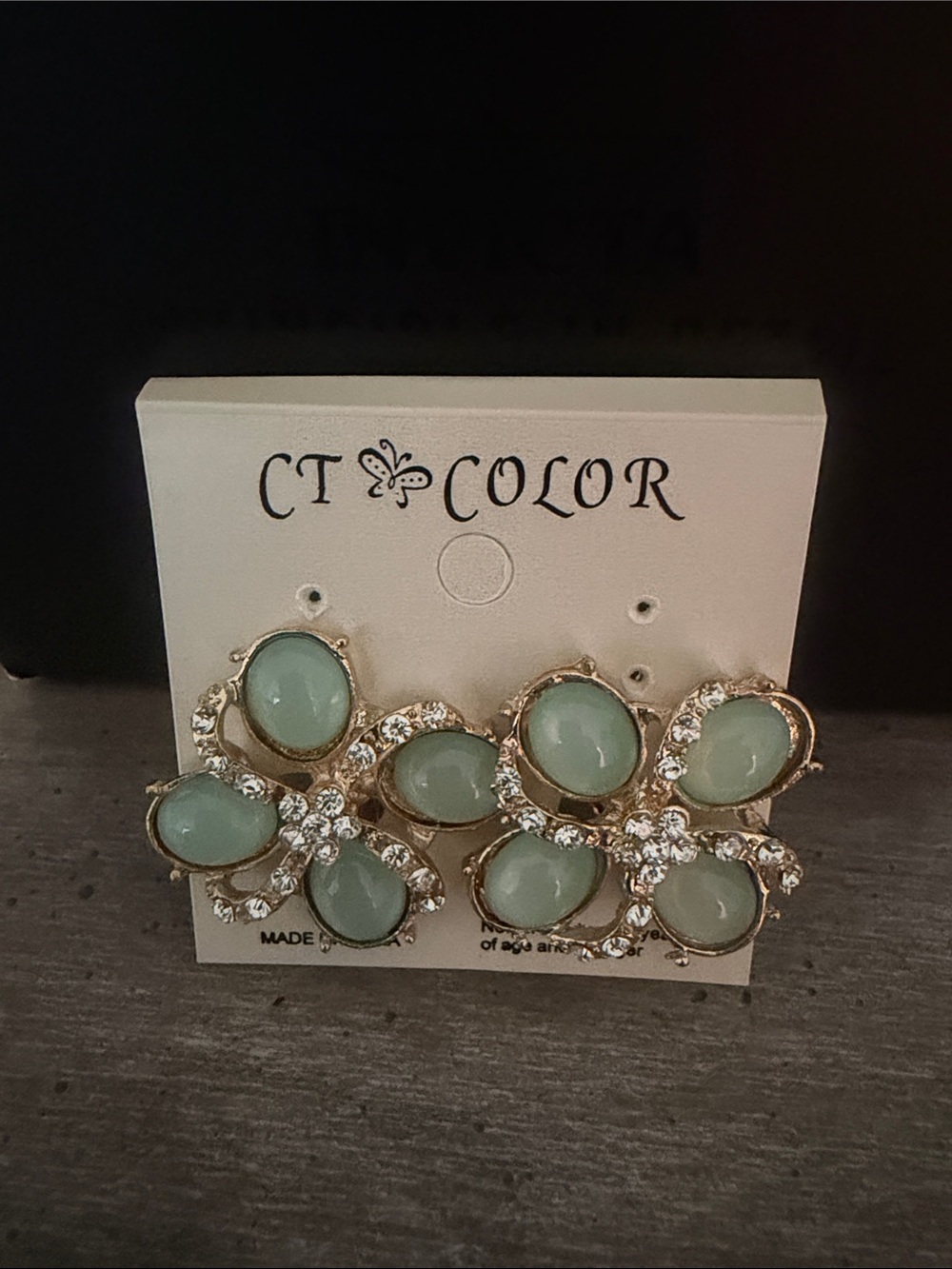 CT Color Gold-Plated Mint Green Crystal Flower Earrings
